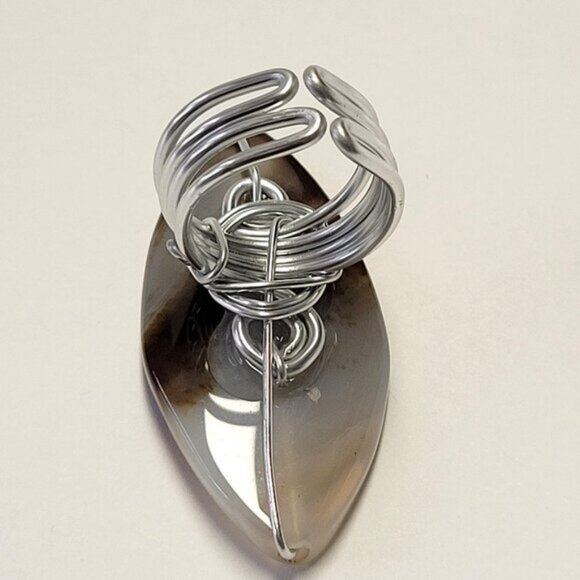 Natural Agate Statement Ring Adjustable Band Handmade Semi Precious Ring - Picture 9 of 10